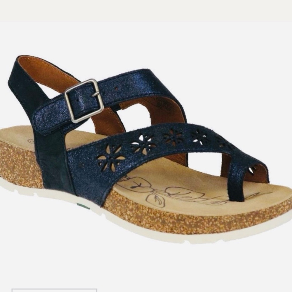 Josef Seibel Navy Metallic Strappy Cork Wedge Sandals